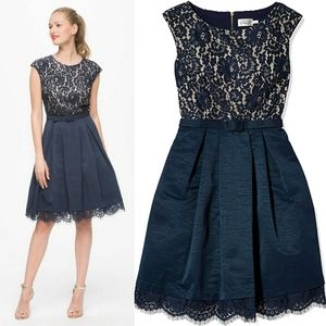 Eliza J Lace Cap Sleeve Navy A Line Dress